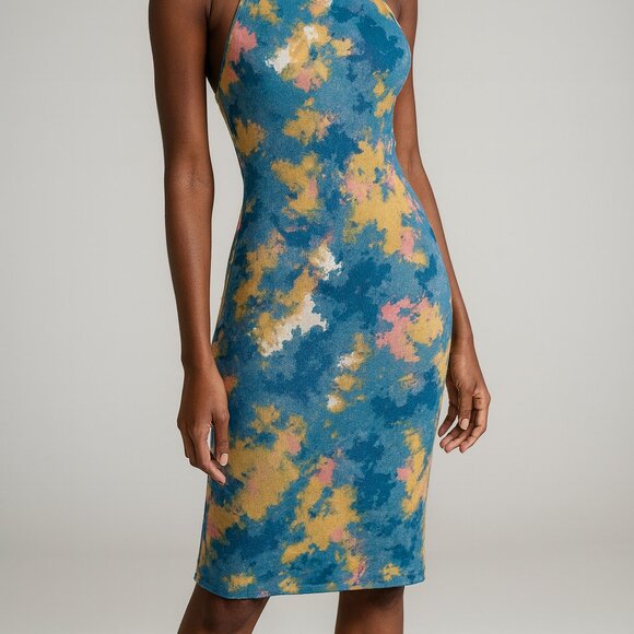 ZARA Multicolor Patterned Bodycon Halter Midi Dress Size 26EU/2USA - Picture 4 of 9
